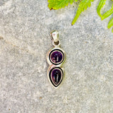 Vintage Sterling Silver 925 Amethyst Stones Teardrop Gemstone Pendant Charm 3.4g