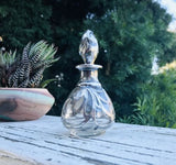 Art Deco Vintage Signed Sterling Silver Overlay Glass Perfume Bottle w Stopper