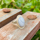Sterling Silver 925 Gray Blue Agate Stone Oval Ring Size 5-5.5 Weighs 4.0g