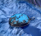 Vintage Sterling Silver Turquoise Oval Pendant