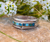 Vintage 925 Sterling Silver Mixed Blue & Green Turquoise Band Ring 4.79g Size 11