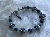 Vintage Artisan Sterling Silver 925 Turquoise + Purple Stone Bead Bracelet