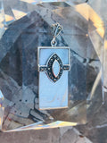 Antique Vintage Rectangle Mother of Pearl + Marcasite Stone 2" Pendant 9.2g