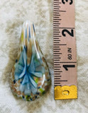 Blown Art Glass Necklace Teardrop Blue Flower Pendant