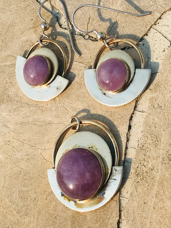 Sterling Silver Gold Filled GF Sugalite Amethyst Tone Stone Earrings Pendant Set