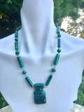 Vintage Hand Carved face Aztec Inka Green Stone Necklace