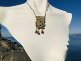 Vintage Signed PILGRIM Danish Design Gold Tone Ruby Red Enameled Stone Necklace
