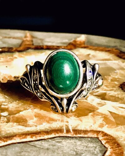 Antique Hallmarked 800 Jieman Green Stone Silver Marcasite Ornate Ring