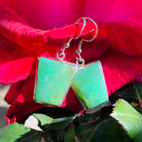 Sterling Silver 925 Trapezoid Jade Tone Green Gem Stone Dangle Earrings 6.5g