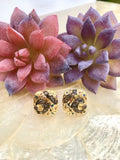 Vintage Signed 21K Yellow Gold 875 Artisan Multi Color Stone Pierced Earrings 7g