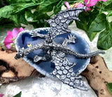 Pewter Dragon w Crystal Ball on Blue Agate