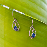 Vintage Sterling Silver 925 Blue Opal Gem Stone Pear Teardrop Dangle Earrings 3g