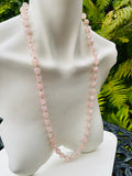 Vintage Hand Knotted Pink Rose Quartz 925 Sterling Silver Clasp Beaded Necklace