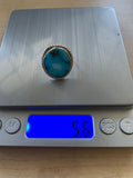 Vintage Sterling Silver Turquoise Large Stone Circular Gem Ring 5.6 Grams Size 8