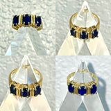 Vintage Gold Over Sterling Silver 925 Signed 3 Blue Sapphire Stone Ring Size 7