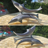 Bronze Patina 3 Dolphin Trio Standing on Tail Metal Art Sculpture Figurine 2lb