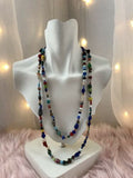 Beautiful Multi Color Rainbow Glass Art Beaded Extra Long Layerable Necklace
