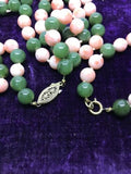 Genuine Jade And Coral 35 Inch Bead Necklace And Bracelet Set