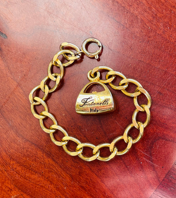Sterling Silver Oxidized Rolo Link Chain Purse - Heel Heart Lock Charm  Bracelet | eBay