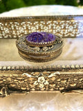 Antique WL Walter Lampl Amethyst Gem Stone Brass Jeweled Ornate Trinket Pill Box