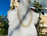 Vintage Double Strand Faux 7mm Pearl Rhinestone Silver Tone Fashion Necklace