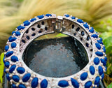 Vintage Cobalt Blue Stone Gold Tone Fashion Hinged Fashion Bracelet