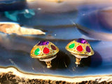Signed Joan Rivers Gold Tone Multi-Color Rhinestone Pierced Round Stud Earrings