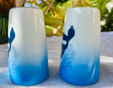 Vintage Spurting Whale Ocean Blue White Ceramic Painted Salt & Pepper Shaker Set