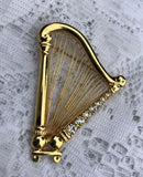 Vintage Signed Monet Goldtone Harp W Rhinestones Brooch Pin
