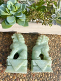 Vintage Chinese Signed Carved Green Jade Jadeite Foo Lion Dragon Dog Pair 100oz