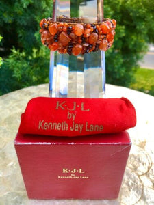 KENNETH JAY LANE KJL Living Treasure Jewelry Orange beaded cuff bracelet In Box