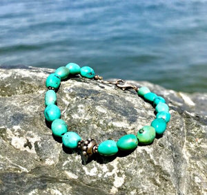 925 Sterling Silver And Turquoise Stones Clasp Bracelet