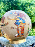 Signed Miguel Pineda Mexican Mayan Aztec Figures Enamel Art Gold Brass Bowl Rare