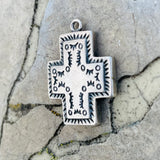 Vintage Signed 925 CF J Thai Sterling Silver Cross Etched Charm Pendant 2.8g