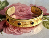 Rare Vintage HMR Heritage Museum Rep Gold Tone Red Stone Cuff Bracelet