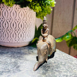 Bronze Metal Antique Art Man Devotee Elephant Figurine Spiritual Deity Relic