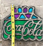 Coca Cola Multi Color Stained Glass Footed Cast Iron Trivet San Francisco Japan