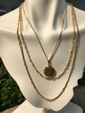 Gold Tone Multi Strand Layered Floral Motif Pendant Locket Flower Necklace Chain