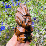 Mahogany Obsidian Black Orange Carved Stone Tribal Tiki Indian Man Figurine Art