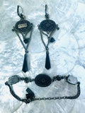 Vtge. French Designer Satellite Paris Black Amethyst Filigree Bracelet/Earrings