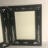 Vintage Korean Black Lacquer Mother Of Pearl Inlay Double Picture Frame