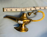 Vintage Ornate Etched Floral Brass Gold Tone Genie Lamp Incense Burner With Lid