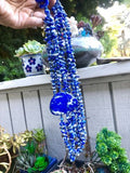 Vintage Hand Knotted Natural Blue Lapis Lazuli Stone Multi Strand Necklace
