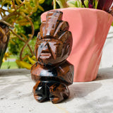 Mahogany Obsidian Black Orange Carved Stone Tribal Tiki Indian Man Figurine Art