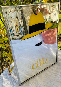 Chilla Cella Wine Decorative Bar Mirror Hat & Mustache Face Picture Vintage