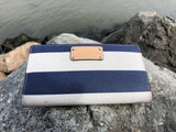 Kate Spade New York Wellesley Stacy Blue & White Stripe Leather Wallet WLRU2531