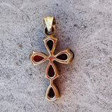 Gold over Sterling Silver 925 Garnet Red Pear Shape Stone Cross Pendant