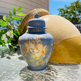 Vintage Signed Japanese Blue Gold Tone Floral Porcelain Vase Jar Urn W Lid Japan