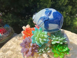 Studio Art Glass Blown Vase Signed Jessica Levy 2001 Blue Iridescent Design