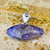 Sterling Silver 925 Purple Charoite & Amethyst Gem Stone Hinged Pendant 16g